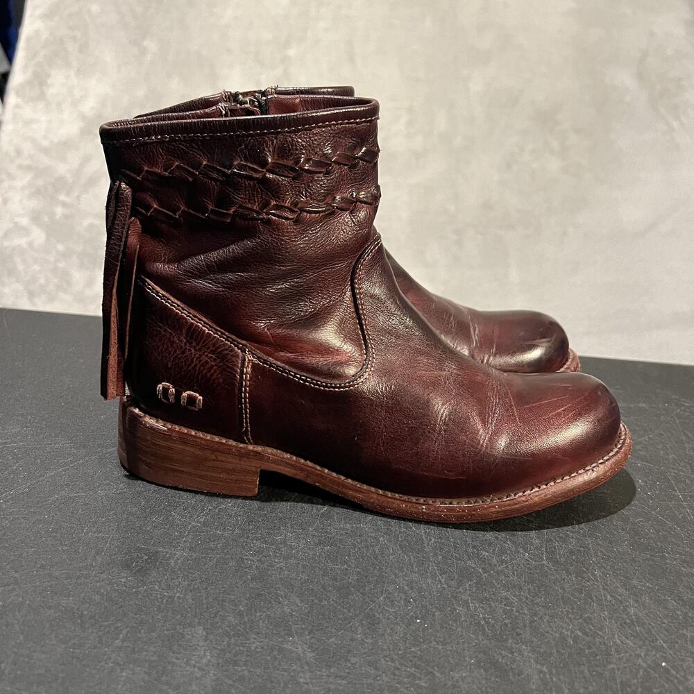 BED|STU Craven Dip Dye Boots Womens 6 Merlot Leather Ankle Booties Fringe Zip
